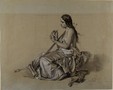 Busi Luigi-Figura femminile seduta, volta verso sinistra, col seno scoperto e i capelli sciolti sulle spalle, nell'atto di suonare un'arpa